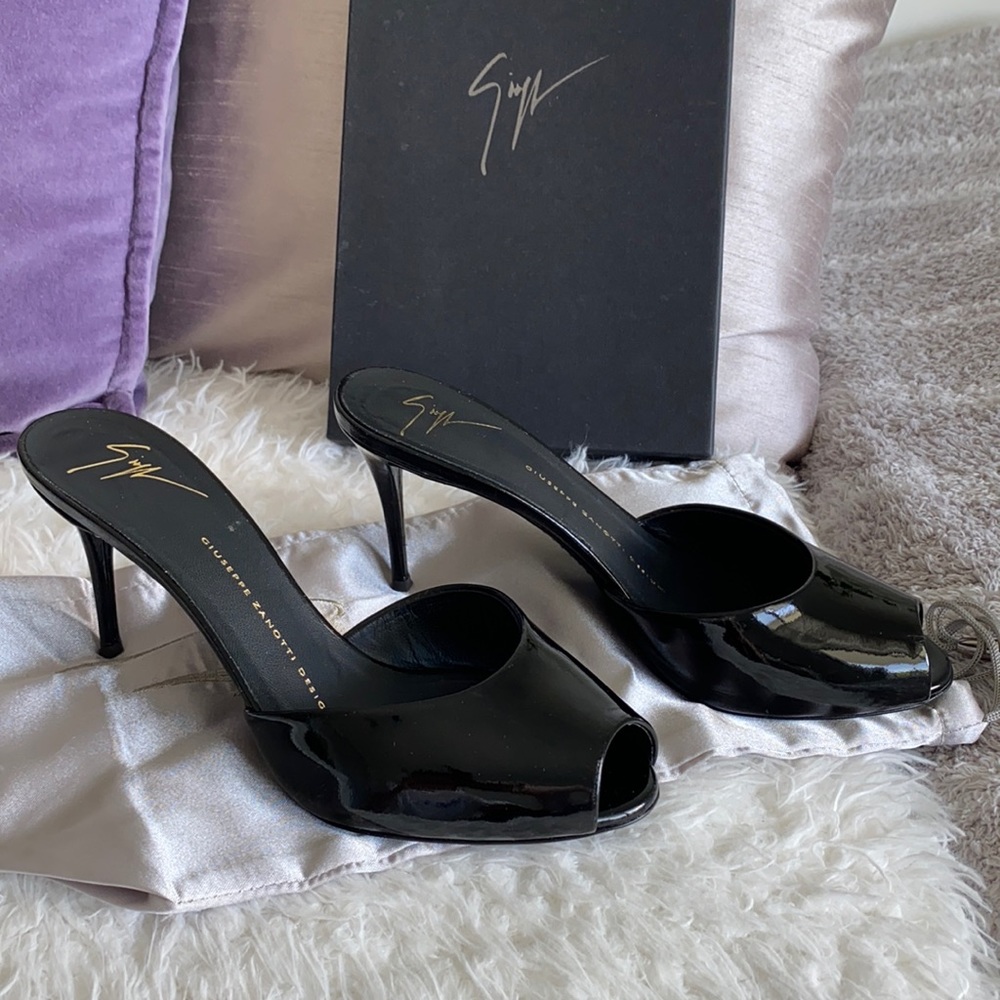 Giuseppe Zanotti Black Patent Leather Mules, 37.5
